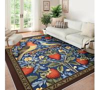 William Morris 100x150 Area Tapis for Salon Navy Blue botanique Floral Lavable carpette Chambre Dinning Room Farmhouse Bureau Vintage Strawberry Bird Descente de lit Entree Moody Decor