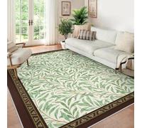 William Morris 60x90 Area Tapis for Salon Chambre Moderne Green Willow Leaf Machine Lavable carpette Soft Descente de lit Bas Poil Floor with antiderapant Backing Brown Border Salle a Manger