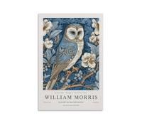 William Morris - Affiche murale vintage avec motif de chouette et de fleurs en toile - Décoration de ferme pour la galerie de la chambre ou de la salle de bain - 50 x 75 cm