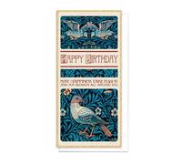 William Morris Art Carte de vœux - Carte de félicitations d'anniversaire de luxe DL longue avec enveloppe Art Nouveau (Oiseau bleu : bonheur et joie)