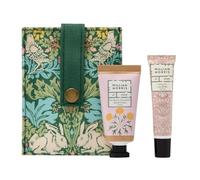 William Morris At Home Crème pour les mains 30 ml et baume à lèvres 10 ml dans un plateau de présentation avec pochette en toile, beurre de karité et huile de jojoba, cadeau de beauté pour elle