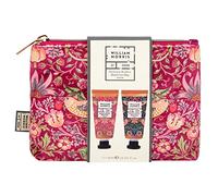 William Morris At Home Lot de 2 crèmes pour les mains de 30 ml, trousse de toilette, organiseur de beauté à fermeture éclair, beurre de karité, crème hydratante patchouli et baies rouges, format