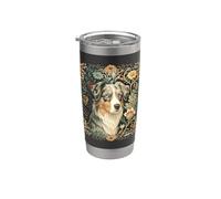 William Morris Blue Merle Chien Aussie Art floral Gobelet isotherme en acier inoxydable double paroi
