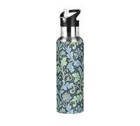 William Morris - Bouteilles d'eau réutilisables sans BPA, anti-fuite, motif feuilles d'algues, fleurs bleues, avec paille, garde au chaud et au froid pour eau, lait, jus, école, camping, sport, 590 ml