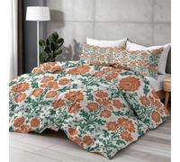 William Morris Fleurs Vignes Printed Comforter Set, All-Season Alternative Duvet Insert, Orange Et Vert Soft Quilted Bedding for Bedroom Decor, Breathable Comforter for Summer AC & Winter 220×240 cm
