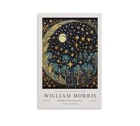 William Morris - Impression sur toile vintage avec lune et étoiles, arbre - Décoration murale pour salon (50 x 75 cm)