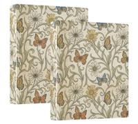 William Morris - Lot de 1/2 reliures de cahiers à 3 anneaux avec couverture rigide et motif marguerites et papillons Beige 3,8 cm