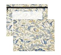 William Morris Lot de 2 boîtes à crayons en plastique avec fermeture éclair pour format A4 Motif tulipes Jaune et bleu
