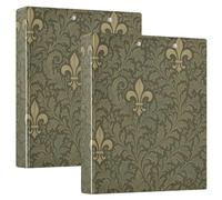William Morris Lot de 2 classeurs ronds à anneaux pour cahiers 3,8 cm Motif fleur de lys avec porte-bloc 1/2 pour format lettre (28 x 21,6 cm)