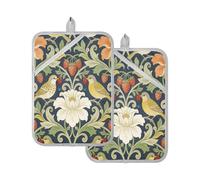 William Morris Lot de 2 maniques résistantes à la chaleur pour cuisine avec poches Rouge fraise