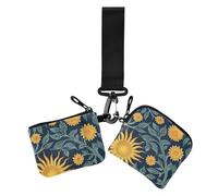 William Morris Lot de 2 porte-monnaie avec porte-clés pour femme Motif tournesol Bleu foncé Jaune, william Morris tournesol bleu foncé jaune, 1 size, Décontracté