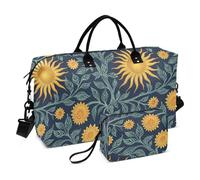 William Morris Sac de voyage Motif tournesol Bleu foncé Jaune Sac de voyage avec trousse de toilette pour le sport 2 pièces
