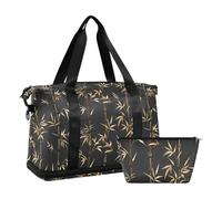 William Morris Sac de voyage pliable en bambou doré et noir avec poche humide et sangle réglable pour entraînement pour homme et femme
