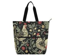 William Morris Sac fourre-tout imperméable avec poignées à fermeture éclair pour garçons, filles, adultes, motif poulet, rouge foncé et noir