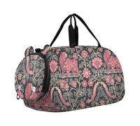 William Morris Style Bear Peach Sac de sport pour garçon avec compartiment à chaussures Grande capacité pour voyage, natation, danse, ballet, William Morris Style Ours Pêche Bleu foncé, Moderne
