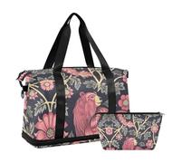 William Morris Style Bear Pêche Bleu Foncé Grand Sac de Voyage Bagage de Voyage avec Poche Nast, Sangle Réglable, Sac de Gym pour Sport, Multifonctionnel, pour Hommes et Femmes