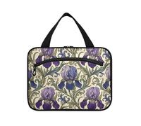 William Morris Style Iris Flowers Pattern Hanging Kits for Men Travel with Hook, Designer Multifonctions Bags with Zipper for Women Must Hotel Bolsas Para Maquaje de Mujer, Motif fleurs d'iris style