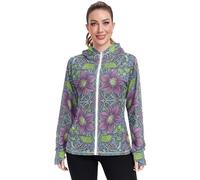 William Morris Sweat à capuche zippé à manches longues pour femme Violet Daisy Protection UPF 50+ pour la randonnée, William Morris Marguerite violette, XXL