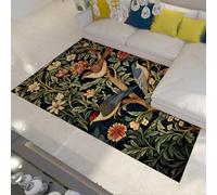 William Morris Tapis 100x150 pour Salon Chambre carpette Floraux Vintage à Oiseaux lavables Descente de lit botanique Vert foncé antidérapants et Poils Bas d Accent Salle Manger des