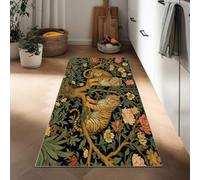 William Morris Tapis Long Animal Tigre Fleurs 75 x 200 cm Tapis Couloir, Sombre Lavable Et Antidérapant - Tapis De Passage pour Couloir Cuisine Ou Chambre Résistant Facile À Nettoyer Moquette