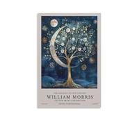 William Morris - Toile murale pour chambre à coucher, motif lune, étoiles, arbre et plante - 40 x 60 cm