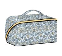William Morris Trousse de maquillage avec séparateurs étanches pour femme Motif tulipes bleues et jaunes