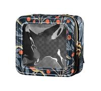 William Morris Trousse de maquillage en cuir transparent Motif oiseau Bleu foncé