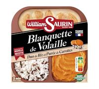 WILLIAM SAURIN Blanquette de Volaille Duo de Riz et Purée de Carottes 320g - Viande Française, Sans Conservateur Ajouté, Prêt en 2 Minutes - Lot de 3