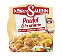 WILLIAM SAURIN - Plat Cuisiné Poulet Crémeux aux Champignons, Pâtes Torsadées Savoureuses (280g) - Le Lot De 4