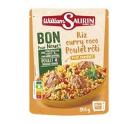 WILLIAM SAURIN - Plat cuisiné Riz Long Poulet Rôti - Sauce Coco Curry - Prêt en 2 min au Micro-Ondes - Idéal Bureau, Pique-Nique et Repas Express - le sachet de 300g - Le Lot De 4