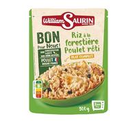 WILLIAM SAURIN - Plat cuisiné Riz Long Poulet Rôti - Sauce Forestière Crémeuse - Prêt en 2 min au Micro-Ondes - Idéal Bureau, Pique-Nique et Repas Express - le sachet de 300g - Le Lot De 4