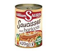 WILLIAM SAURIN - Plat Cuisiné - Saucisses aux Haricots - Sans Conservateur · 1 Portion - la boîte de 420g - Le Lot De 4