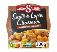 WILLIAM SAURIN - Plat Cuisiné - Sauté de lapin chasseur et pommes de terre - Prêt en 2 min au Micro-Ondes · Sans Conservateur Ajouté · 1 Portion - la barquette de 300g - Le Lot De 4