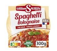 WILLIAM SAURIN - Plat Cuisiné - Spaghetti Bolognaise - Pur Bœuf, Tomate & Basilic · Prêt en 2 min au Micro-Ondes · Sans Conservateur · Bœuf Français - la barquette de 300g - Le Lot De 4
