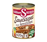 WILLIAM SAURIN Plat Individuel Saucisses aux Lentilles la boite de 420g