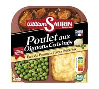 WILLIAM SAURIN Plat Poulet aux Oignons Cuisinés Écrasé de Pommes de Terre et Petits Pois 320 g, Viande Française, Sans Conservateur Ajouté, Prêt en 2 Minutes - Lot de 3