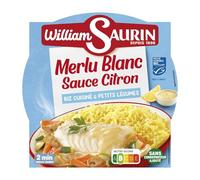 WILLIAM SAURIN - Plat Prêt à Déguster Merlu Blanc en Sauce Citron Fraîche, Accompagné de Riz (300g) - Le Lot De 4