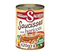 WILLIAM SAURIN - Repas Complet Saucisses Braisées et Haricots Savoureux, Texture Fondante (Boîte 420g) - Lot de 4 - vendu par Lot