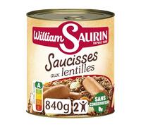 WILLIAM SAURIN - Saucisses aux Lentilles Savoureuses, Plat Familial Réconfortant (Boîte 840g) - Le lot de 4