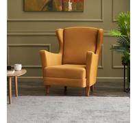 Williams - Fauteuil À Oreilles En Velours Moutarde Marron