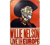 Willie Nelson - Poster 2010 Bruxelles, Belgique rétro en métal - 30,5 x 20,3 cm - Décoration murale