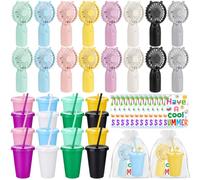Willinglong Lot de 64 mini éventails portatifs en plastique avec cartes, petits sacs pour récompenses de vacances, cadeaux de fin d'année de la part d'un enseignant, lot de 16