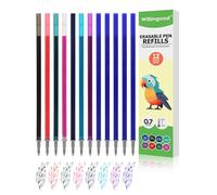 Willingood Lot de 12 mines de rechange pour stylos [5 bleues + 7 couleurs] - Compatible avec Legami - Facile à effacer - Pointe du stylo 0,7 mm, hauteur 13 cm