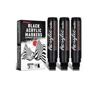 Willingood Lot de 3 Marqueurs Acryliques Noirs Jumbo, Pointe Feutre de 15 mm, Séchage Rapide, Imperméables, Marqueurs Permanents Umbo pour Pierres, Céramique, Verre, Bois, Pneus, Tissu, Métal, DIY