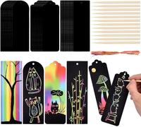 Willingood Lot de 30 marque-pages à gratter pour enfants - Marque-page magique arc-en-ciel - Papier à gratter avec 30 rubans et 12 bâtonnets - Pour anniversaire, bricolage, étiquettes cadeaux