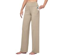 WILLIT Pantalon de yoga pour femme - Pantalon de sport extensible - Taille haute - Contrôle du ventre - Pantalon de loisirs - Pantalon de travail décontracté avec poches, kaki, M