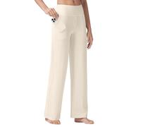 WILLIT Pantalon de yoga pour femme - Pantalon de sport extensible - Taille haute - Contrôle du ventre - Pantalon de loisirs - Pantalon de travail décontracté avec poches, beige, M