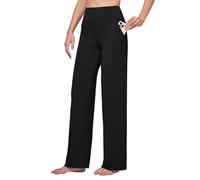 WILLIT Pantalon de yoga pour femme - Pantalon de sport extensible - Taille haute - Contrôle du ventre - Pantalon de loisirs - Pantalon de travail décontracté avec poches, Noir , L