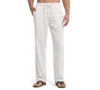 Willit Pantalon d'été décontracté en lin léger avec cordon de serrage pour homme 71,1 cm 76,2 cm, blanc, XS