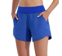 WILLIT Short de bain 5" pour femme UPF50+ - Taille haute - Séchage rapide - Protection UVA avec poches doublées, Bleu saphir, 40